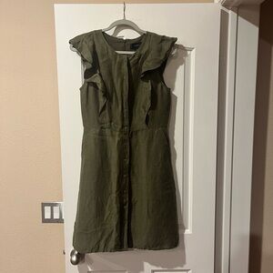 J Crew Linen-Blend Olive Green Button-Down Dress
